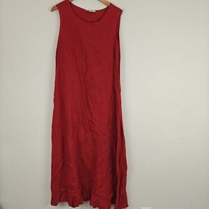 bryn Walker Made In USA Maxi A-line Linen Red Sleeveless Dress size LG women's